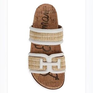 Sam Edelman Tan and White Slide Sandals